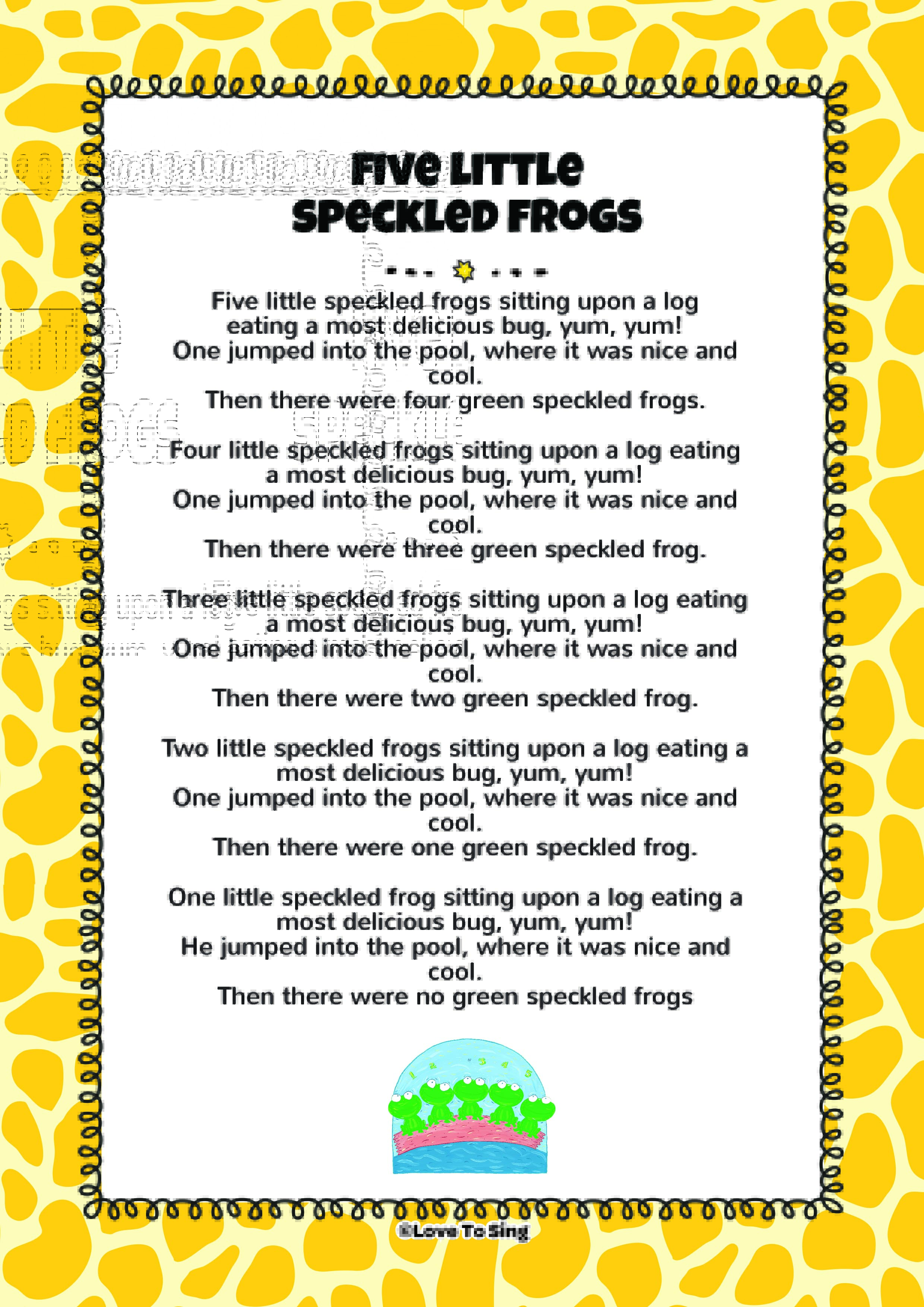 Five Little Speckled Frogs FREE Video Song, Lyrics & Activities