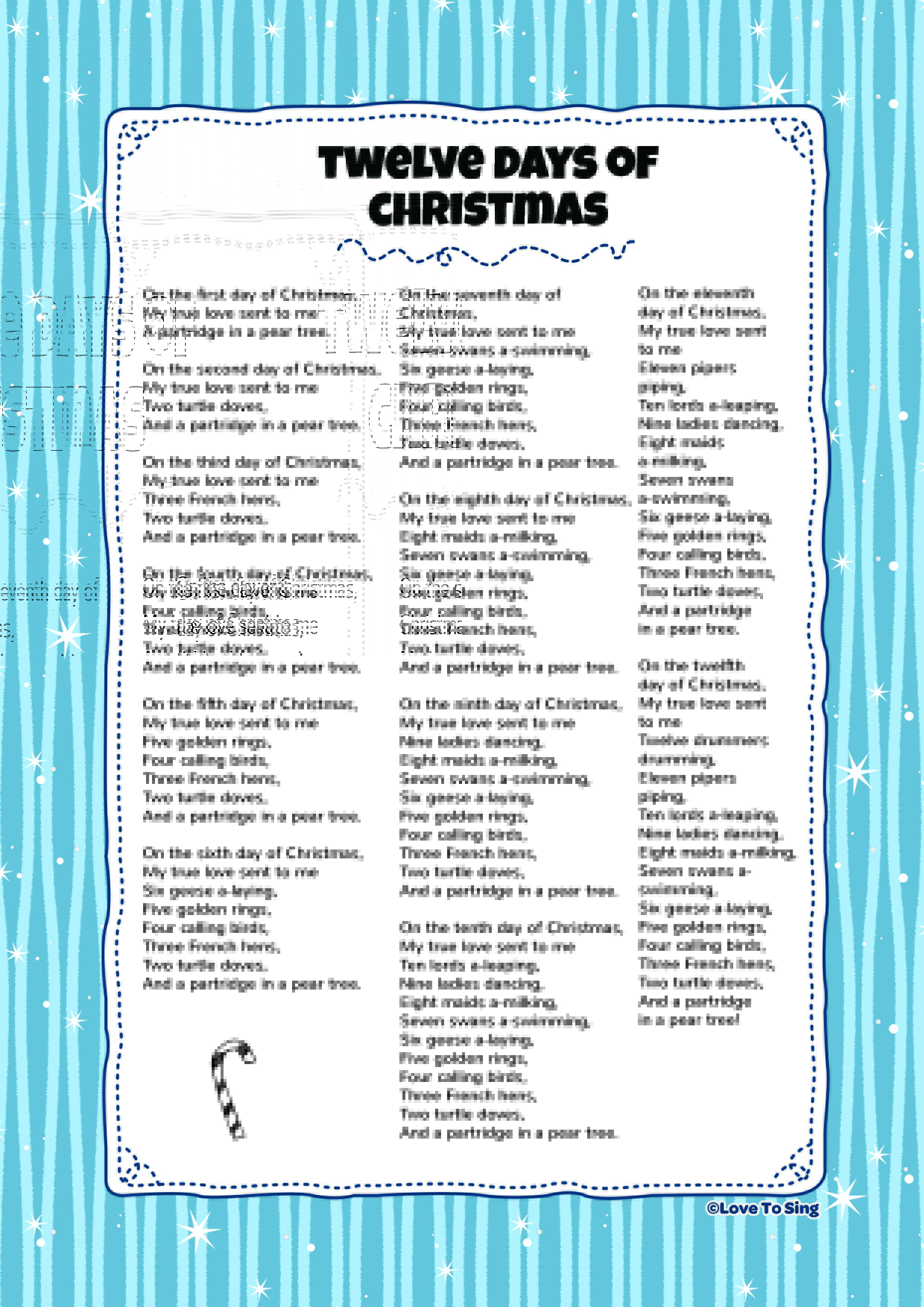 Printable Lyrics For 12 Days Of Christmas - Printable Word Searches