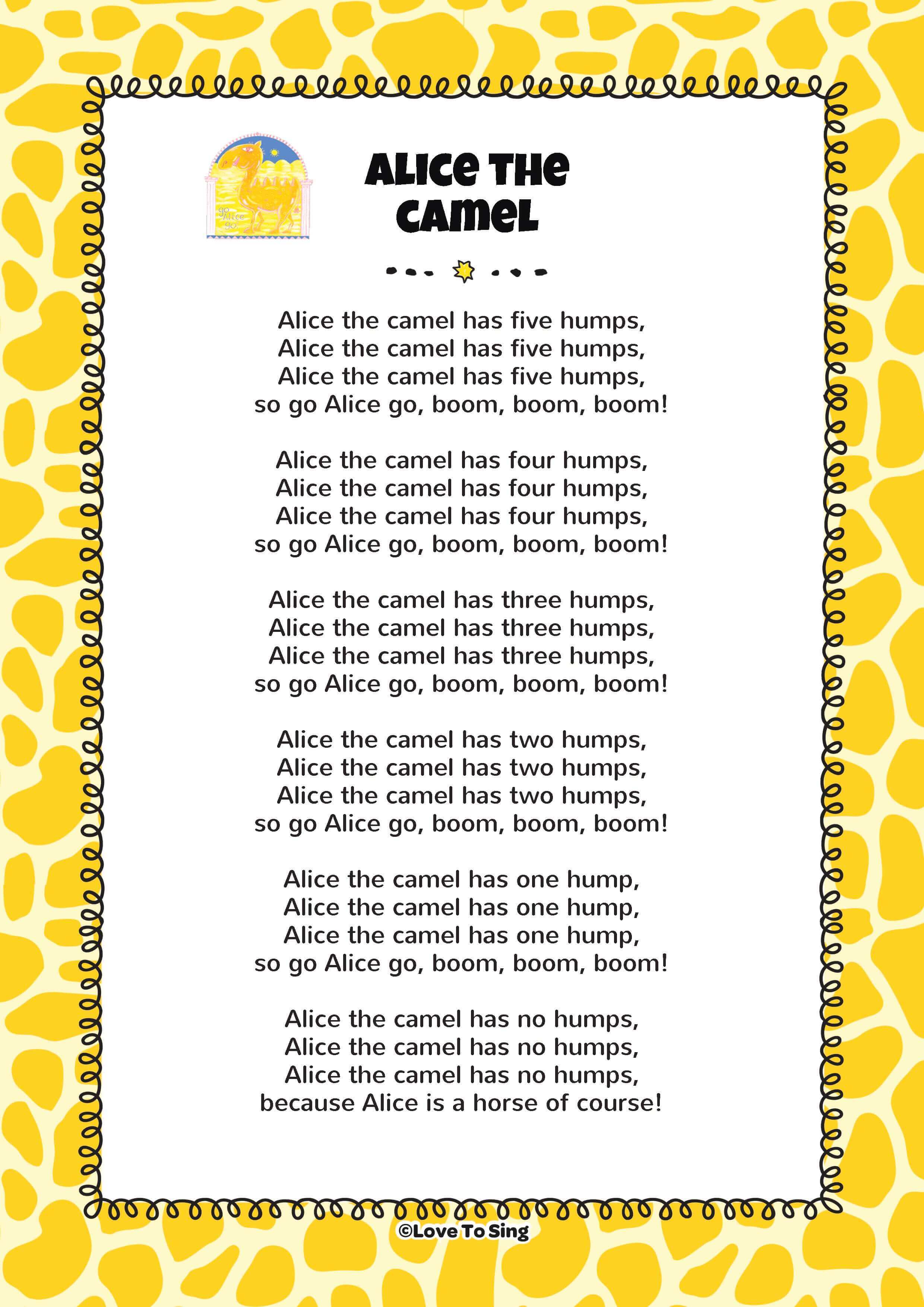 Alice the Camel Song  FREE Video Song, Lyrics & Activities