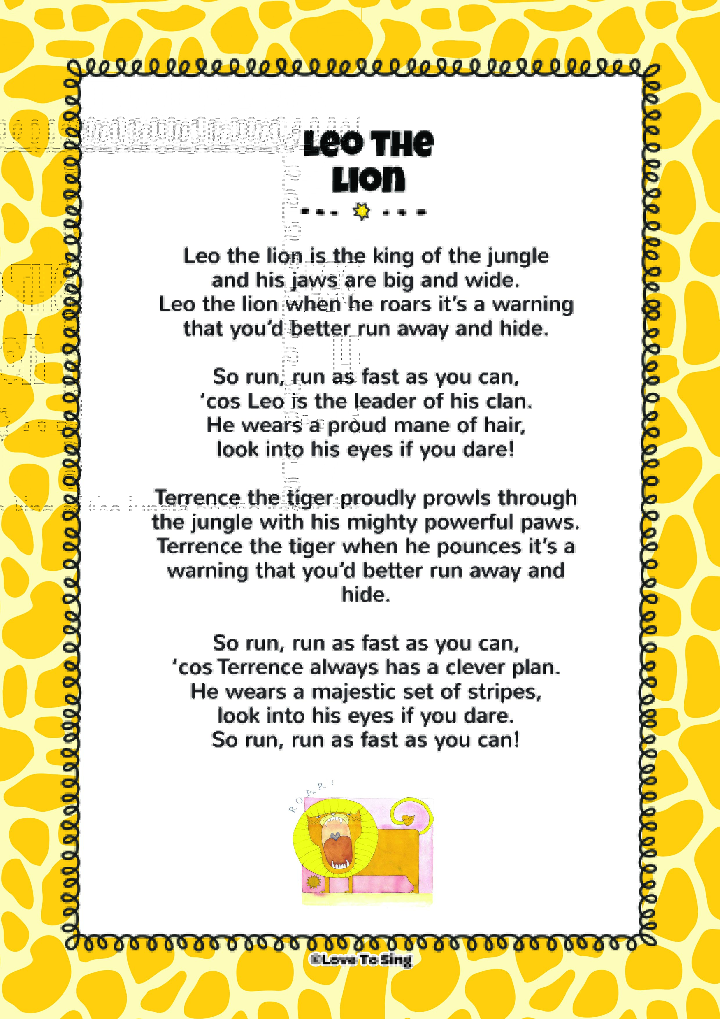 Leo The Lion Animal Song Free Video Song Lyrics Activities