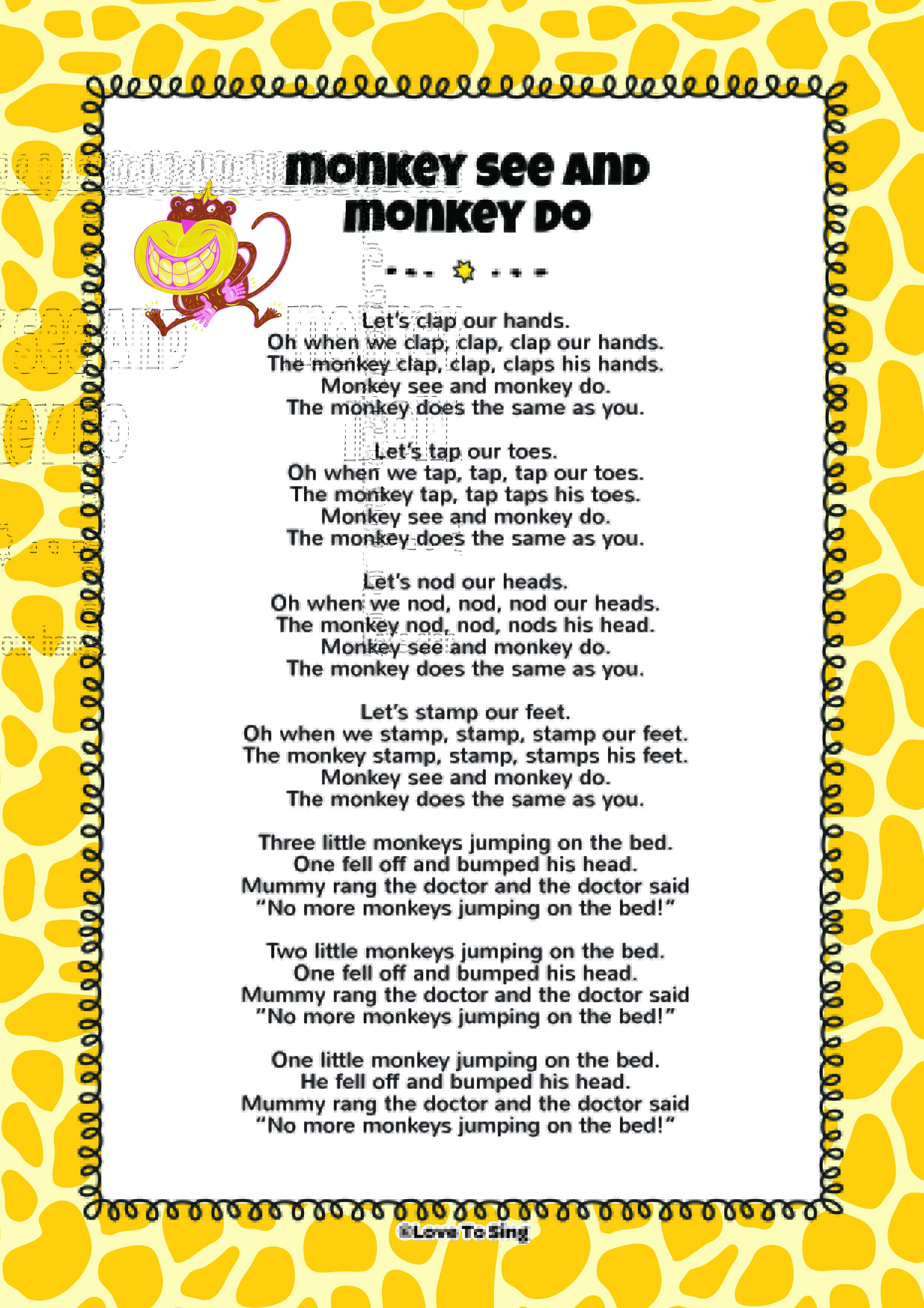 Monkey See And Monkey Do | FREE Video Song, Lyrics ...
