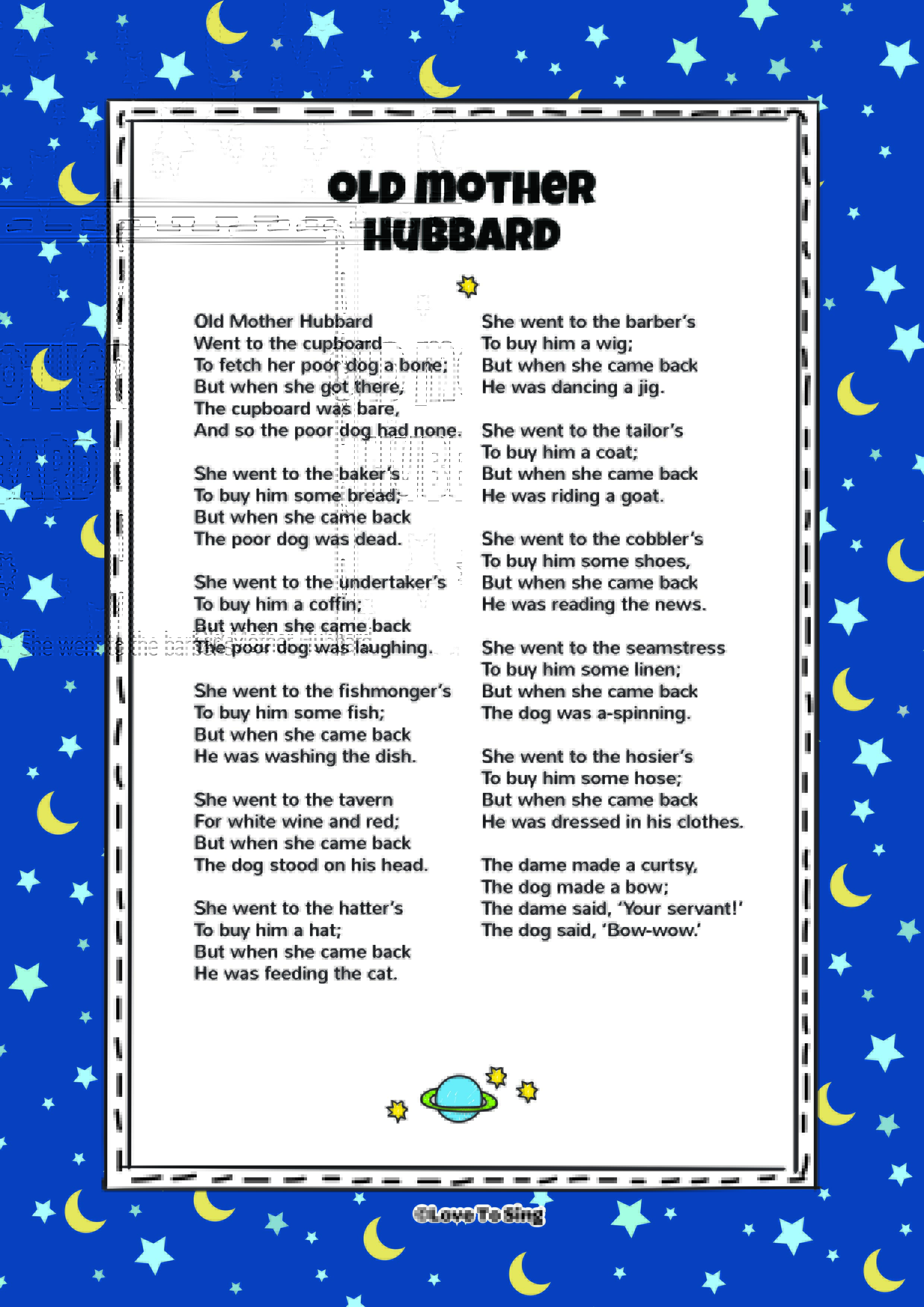Old Mother Hubbard  Kids Video Song with FREE Lyrics 
