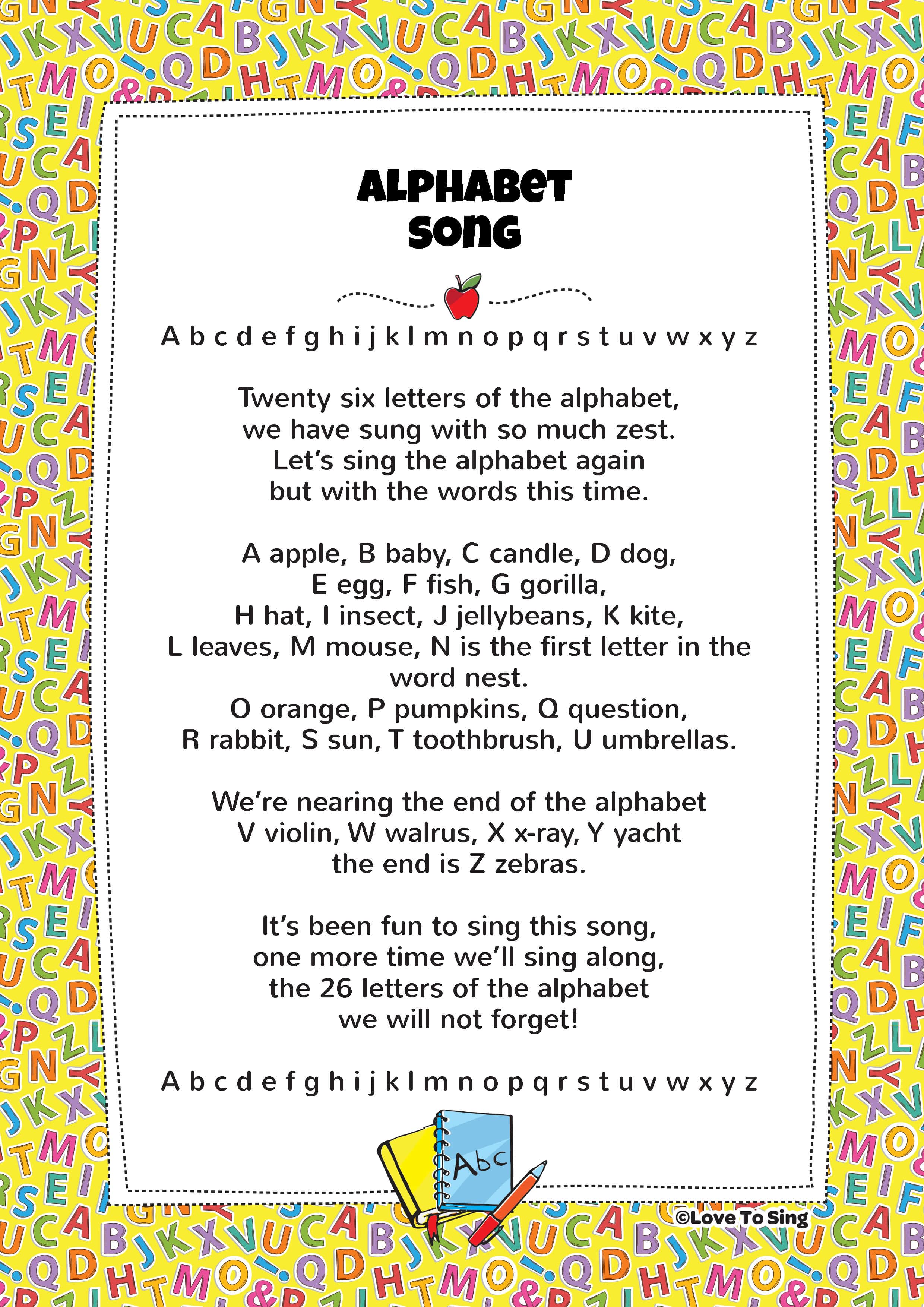 ABC Alphabet Song FREE video song lyrics activity ideas
