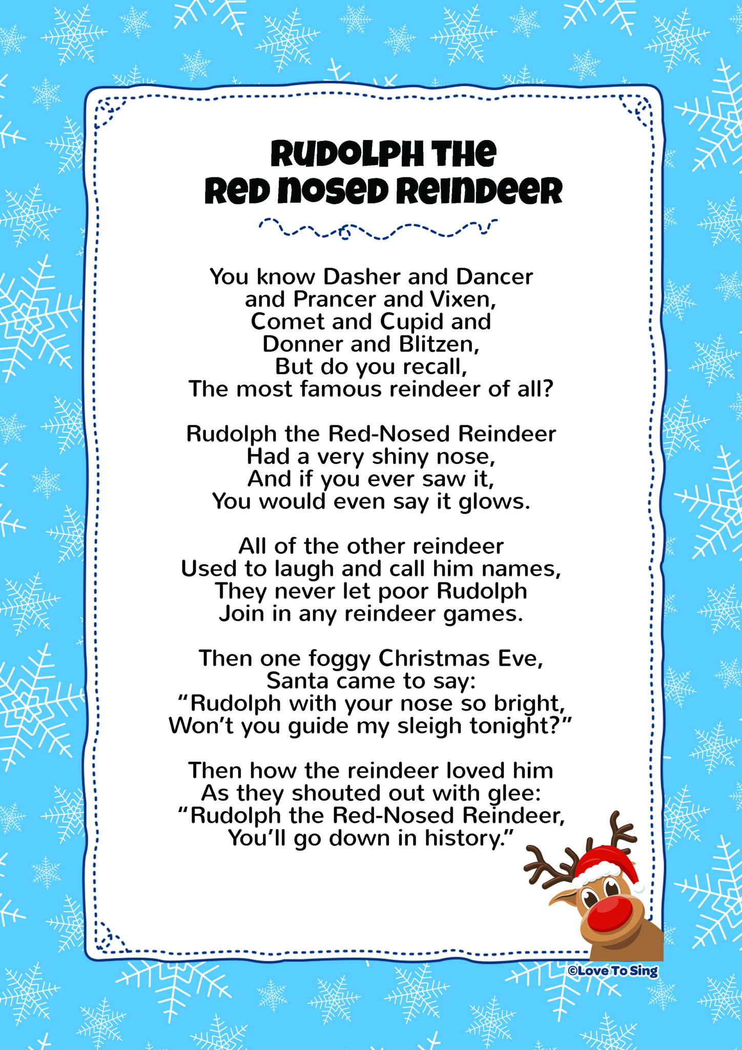 Lyrics for rudolph the red-nosed reindeer printable